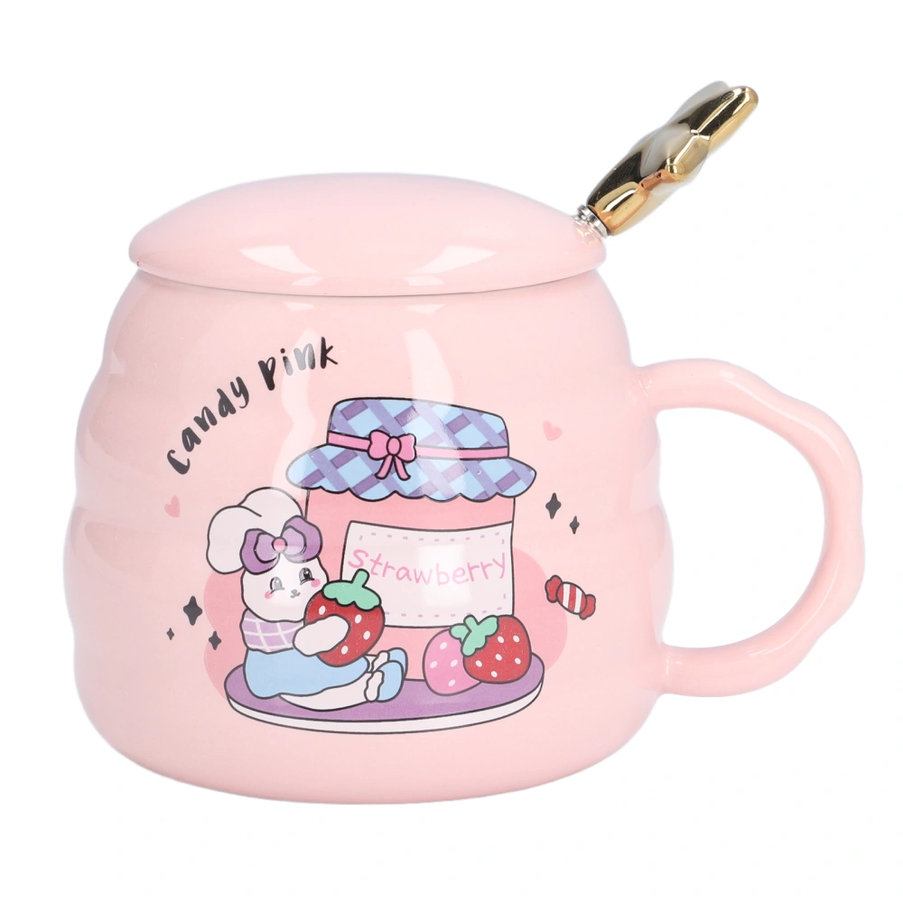 450ml Ceramic Coffee Cup Cute Tea Mug with Lid Spoon for Office Home Holiday GiftsStrawberry Pattern