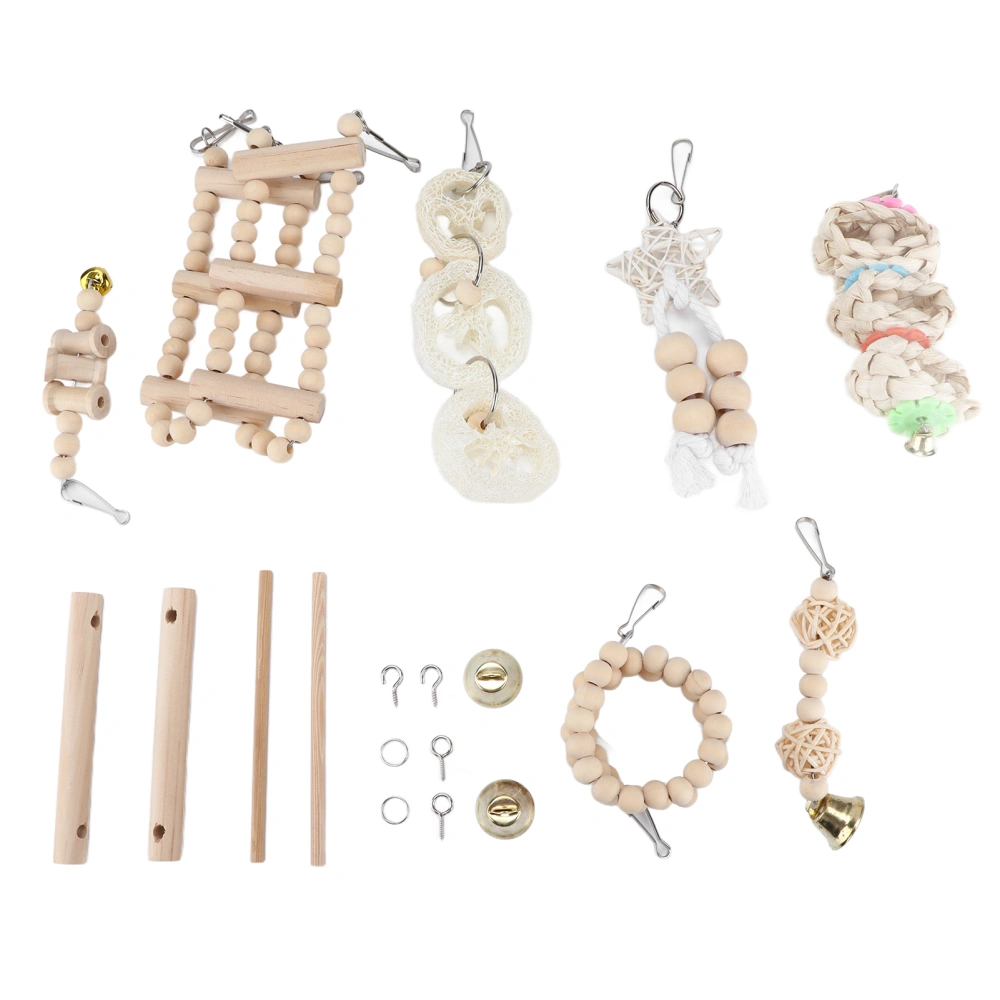 8 Pcs Parrot Toy Wooden Birds Swing Chewing Toy Pet Birds Cage Nest Hanging Toys Spiral Ladders Vertical Roosting Toys