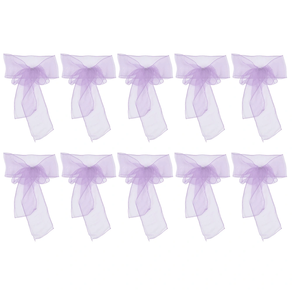 10Pcs Organza Banquet Chair Sash Exquisite Chair Bows Sashes for Wedding Party DecorationLight Purple