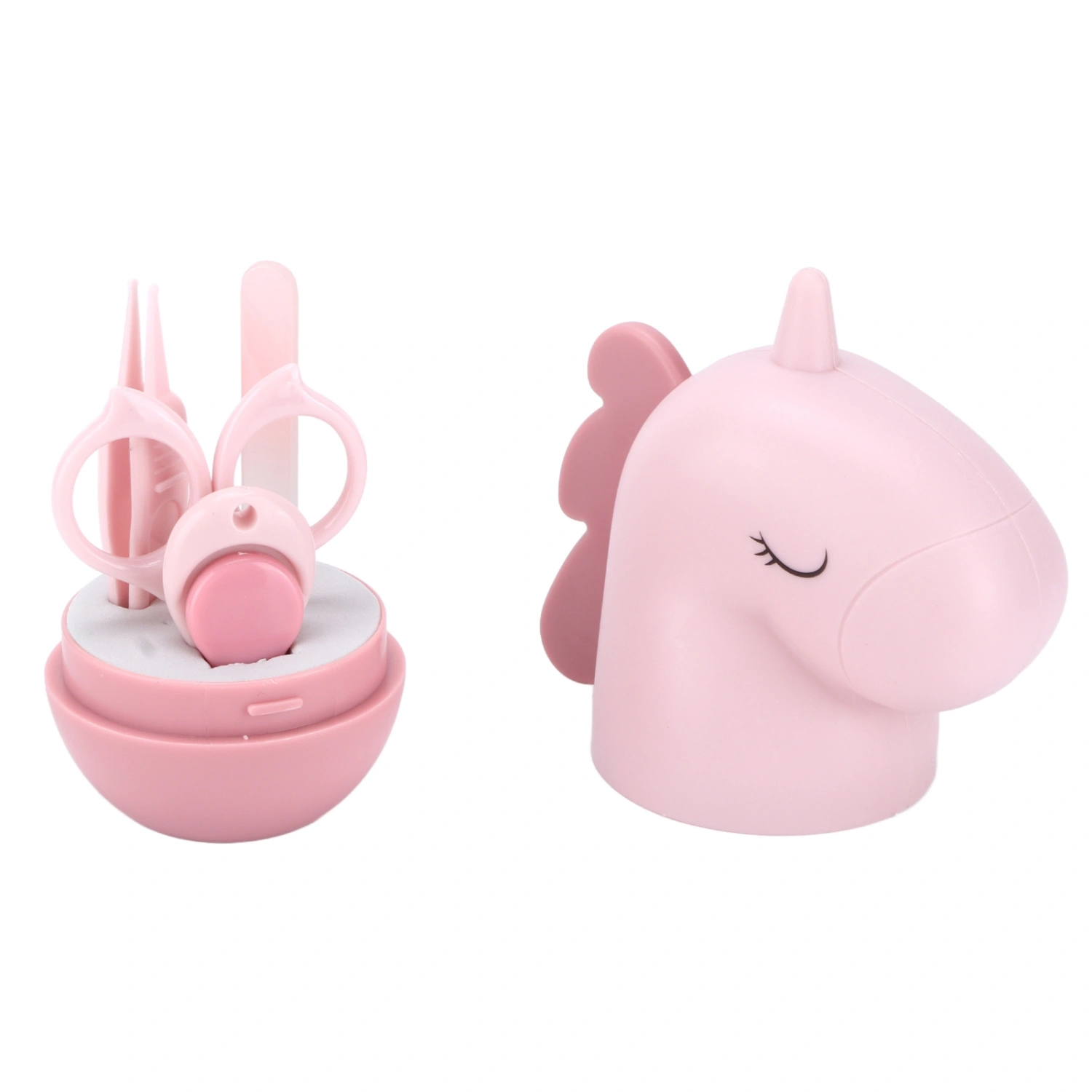 Nail Clippers Kit Cartoon Shape Stainless Steel Baby Nail Trimmer with Tweezers Nail File Storage Box for Baby Nail CarePink