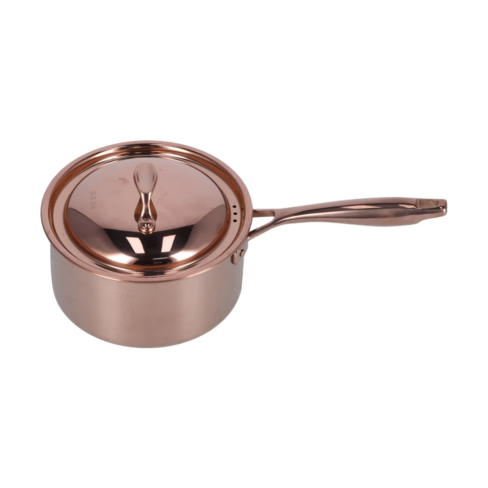 Sauce Pan 304 Stainless Steel Anti Slip Multipurpose Thicken Milk Pot with Lid for KitchenRose Gold