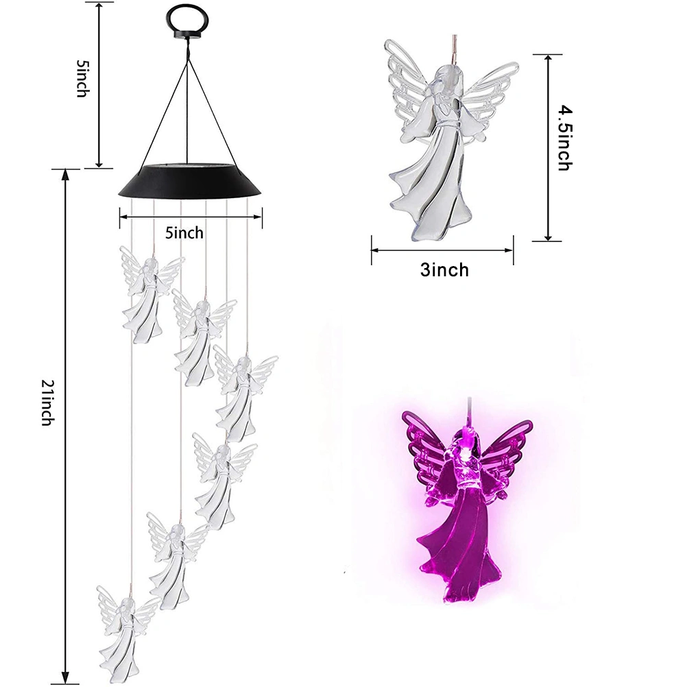 Outdoor Angel Solar Wind Chimes Light 7 Color Changing Solar Mobile Waterproof LED Wind Chimes for Home Party Yard Garden Decor