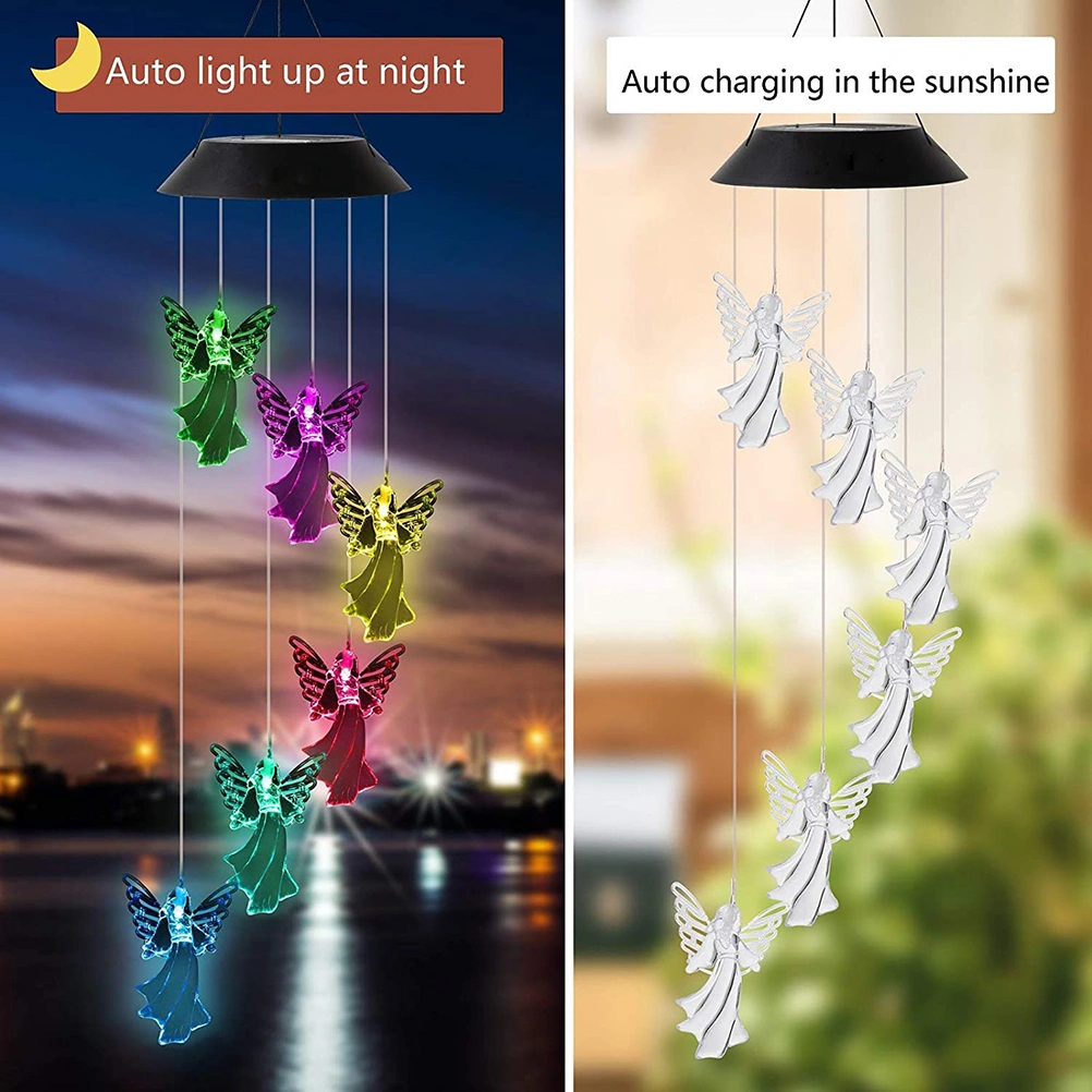Outdoor Angel Solar Wind Chimes Light 7 Color Changing Solar Mobile Waterproof LED Wind Chimes for Home Party Yard Garden Decor