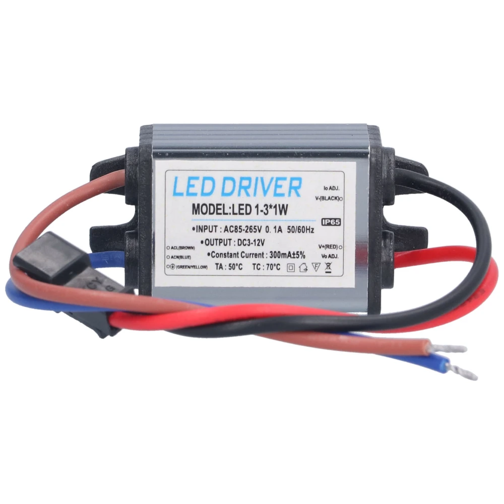 LED Driver AC85‑265V to DC3‑12V 300mA Power Supply Lighting Transformer IP65 Protection Aluminium Shell