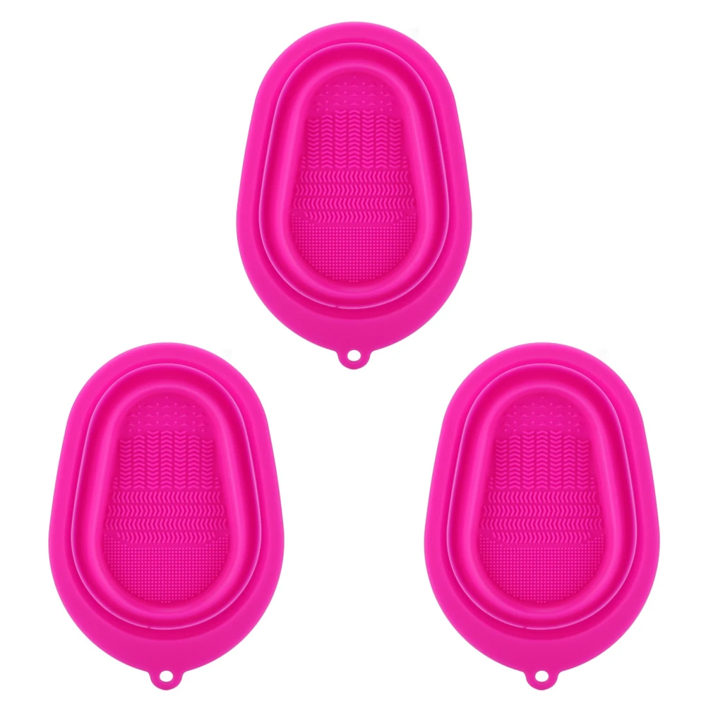 3pcs Silicone Makeup Cleaning Brush Scrubber Mat Portable Foldable Makeup Brush Cleaning BowlRose Red