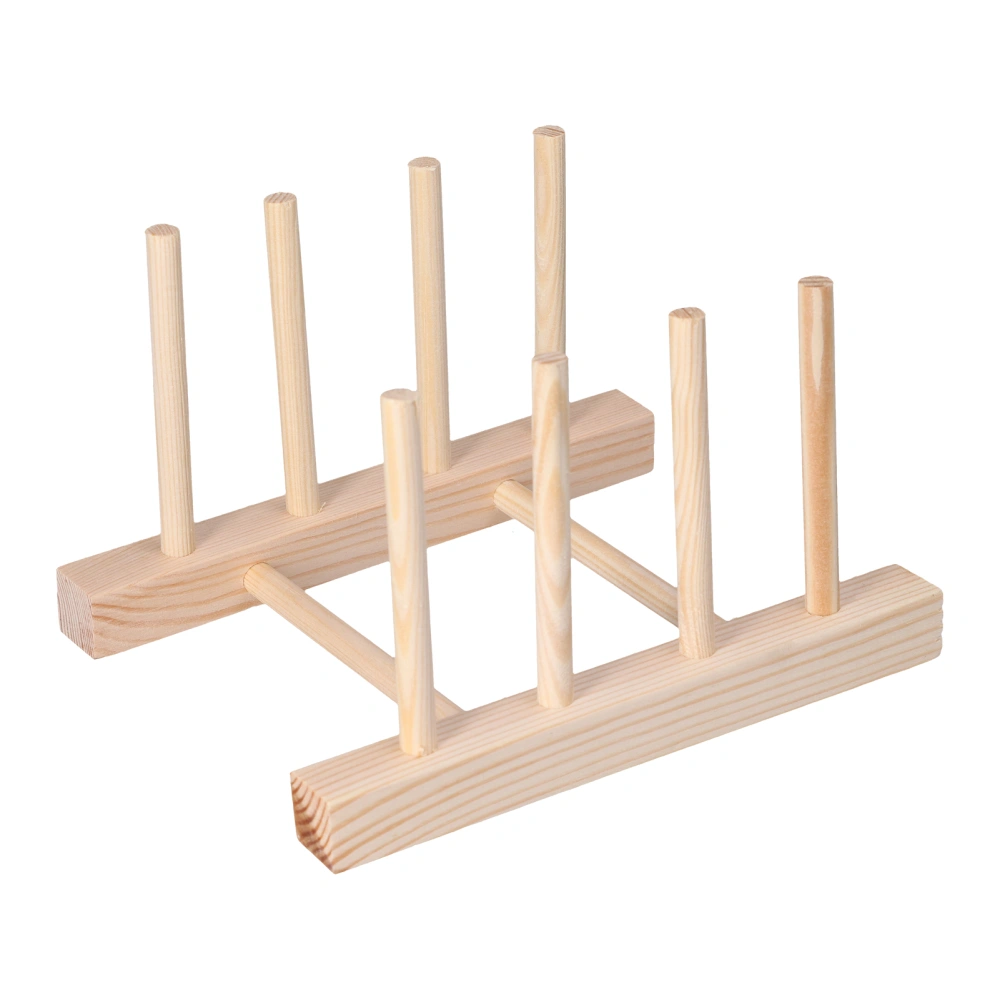 Bamboo Dish Plate Lightweight Portable Environmental Friendly Durable Pine Wood Dish Rack3 Grids 18cm