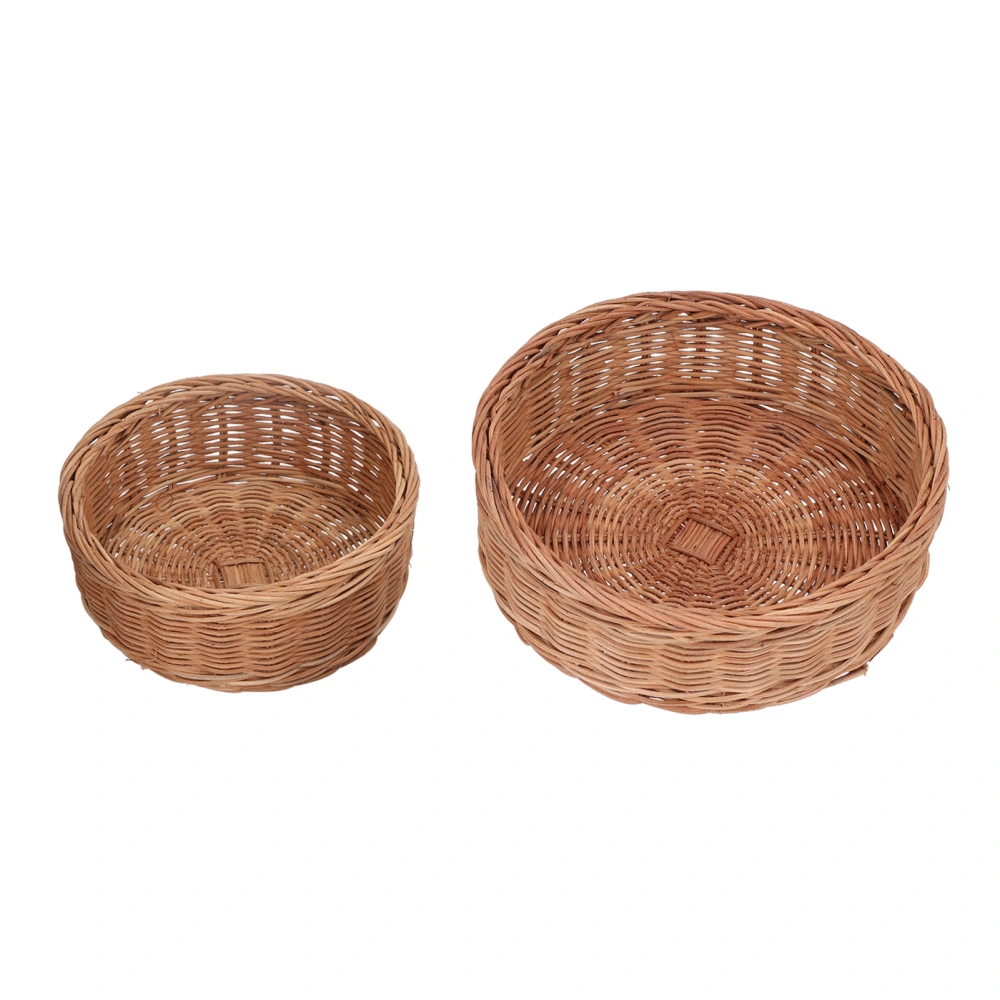 2Pcs Round Bread Basket Natural Rattan Hand Woven Fruits Vegetable Storage Basket for Home Kitchen Restaurant