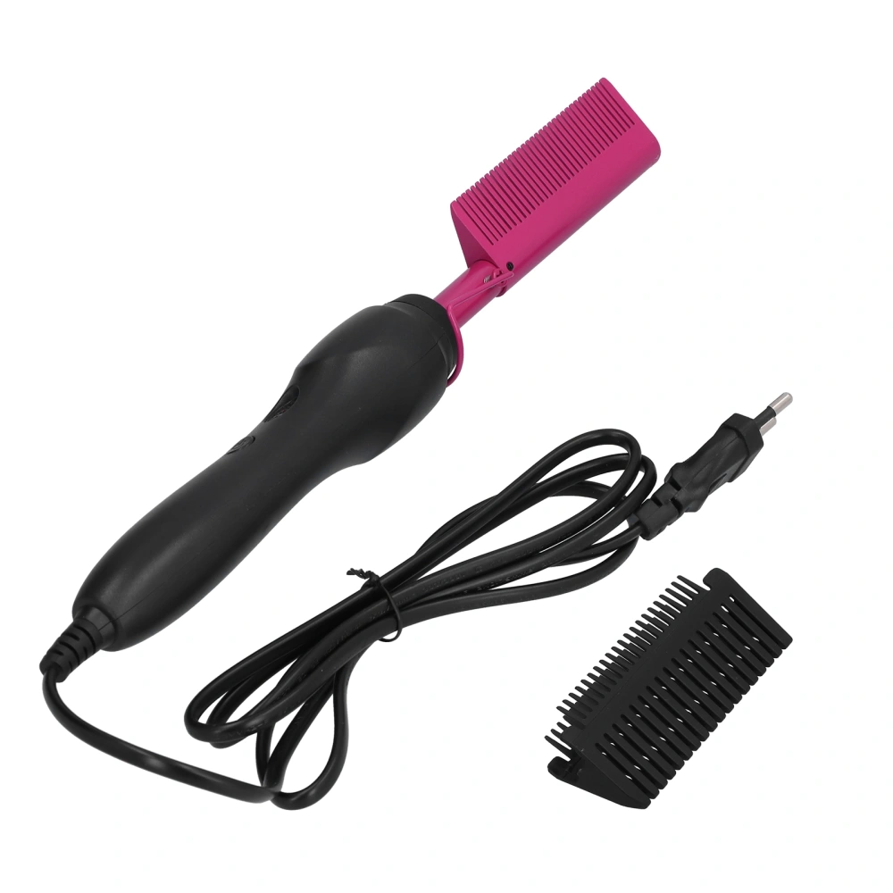 Multifunctional Hair Comb Wet and Dry Hot Heating Curling Straightening Tool EU Plug 120‑240VRose Red