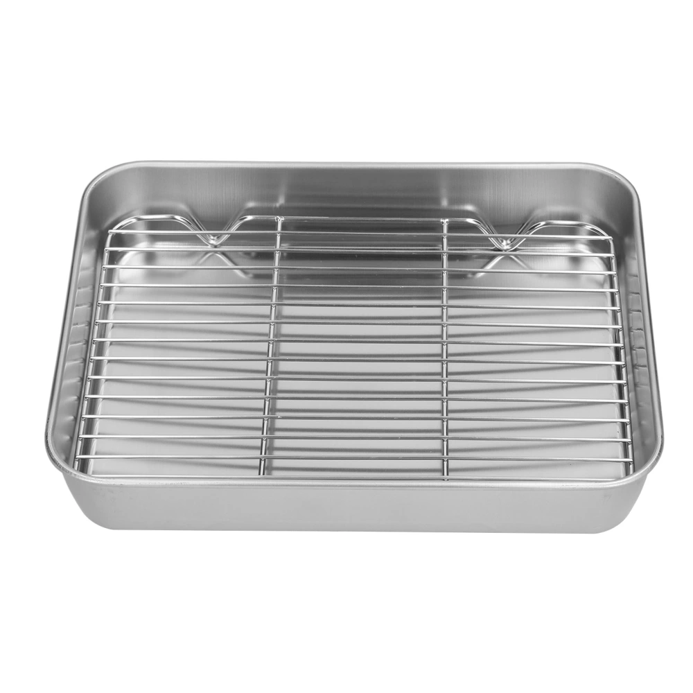 Roasting Pan and Rack Set Stainless Steel Easy Clean Rectangular Roaster with Rack for Cooking Baking23.5x17.5x5cm / 9.3x6.9x2.0in