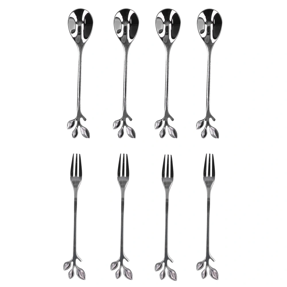 8Pcs Branch Design Coffee Spoon Stainless Steel Fruit Fork Dessert Jam Ice Cream Tea ScoopSilver