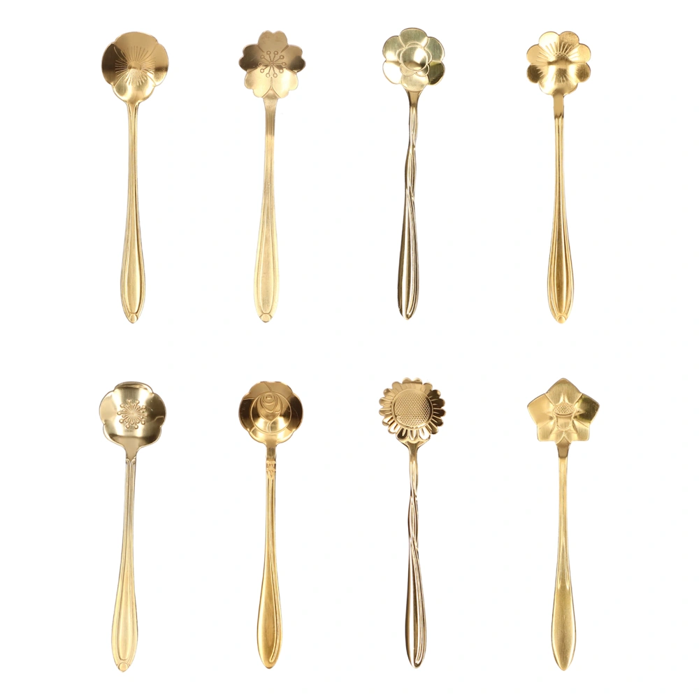 8Pcs Flower Design Stainless Steel Coffee Spoon Gold Plated Tea Stirring Scoop for KitchenGold