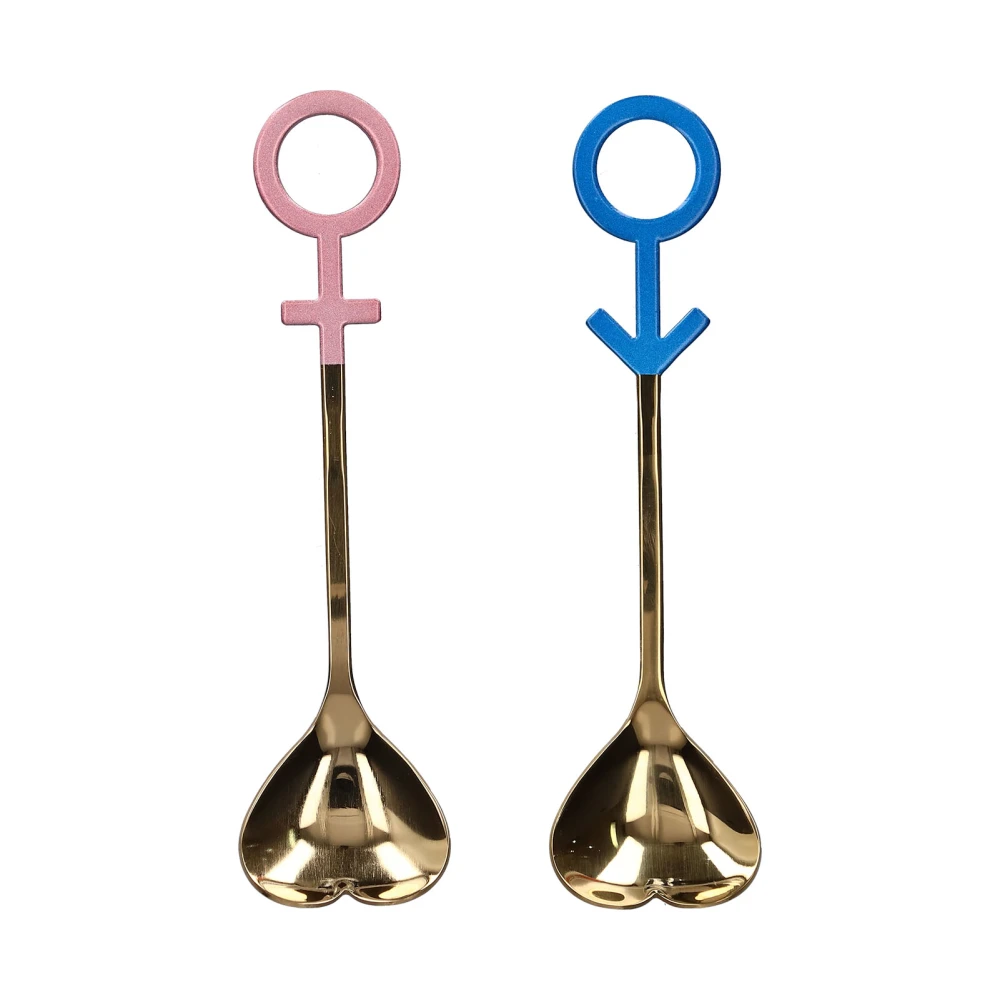 Innovative Heart Shaped Couple Spoon 304 Stainless Steel Spoon for Kitchen Home RestaurantBlue Pink Gold