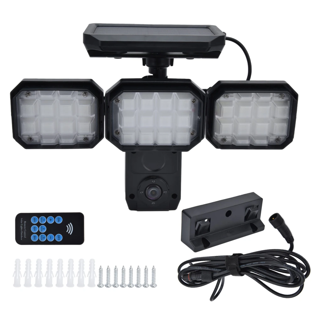 Solar Motion Sensor Light 3 Head IP65 Waterproof Security Flood Light with Alarm for Outdoor Garden Courtyard