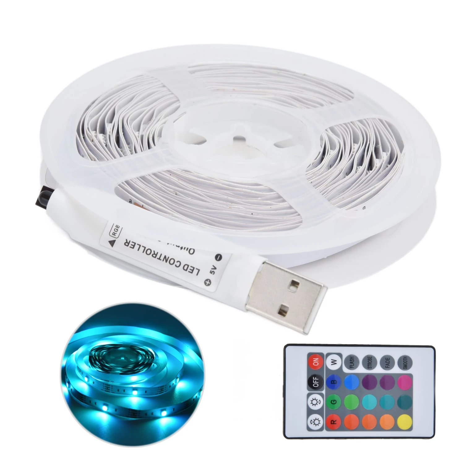 RGB Light Strip 16.4ft 90 LEDs USB Color Strip Lights with Remote Control for Bedroom Desk Home Decoration
