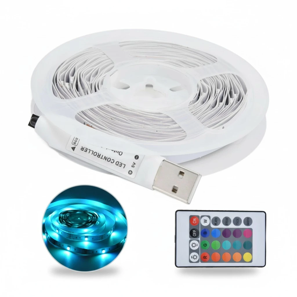 RGB Light Strip 16.4ft 90 LEDs USB Color Strip Lights with Remote Control for Bedroom Desk Home Decoration