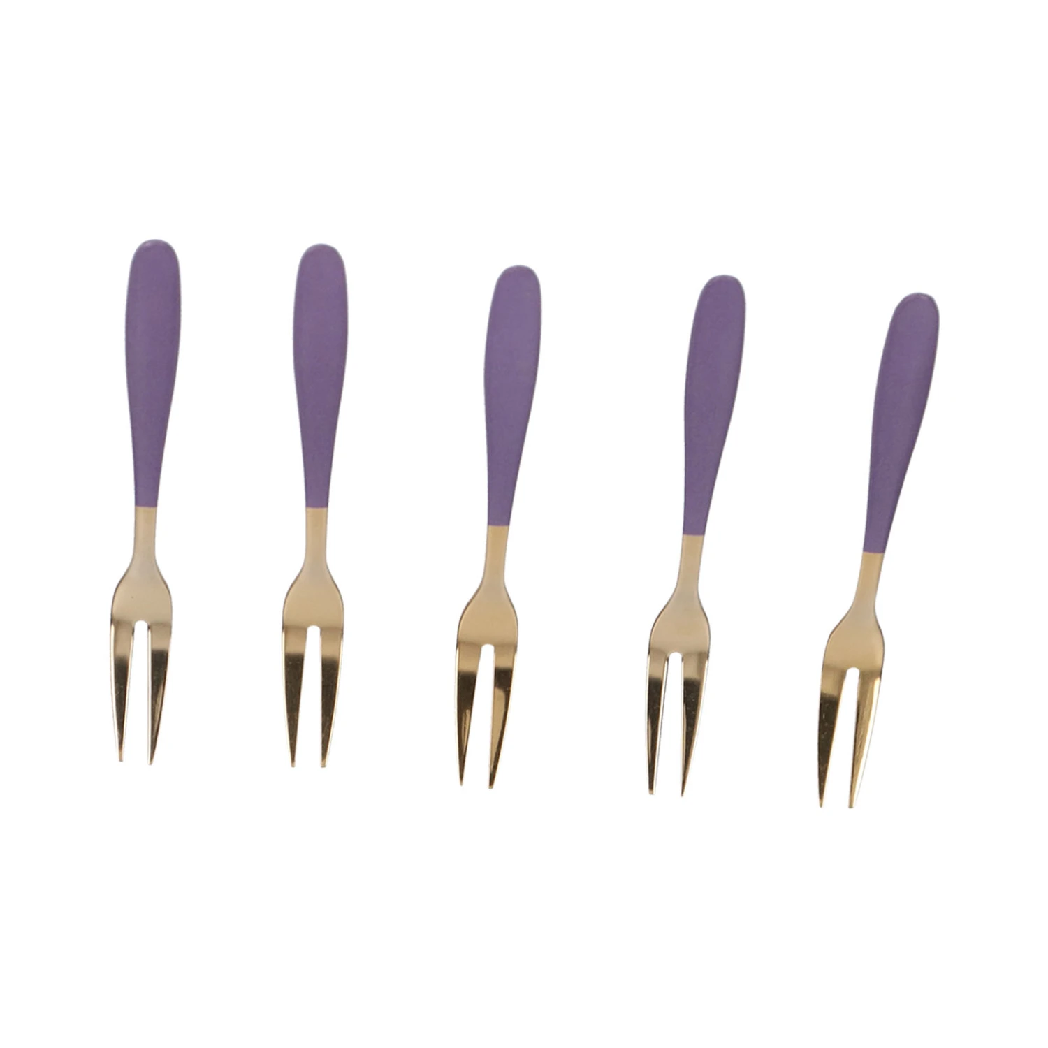 5PCS Fruit Fork Stainless Steel Dessert Fork Mini Food Cutlery Fork for Party RestaurantViolet Gold