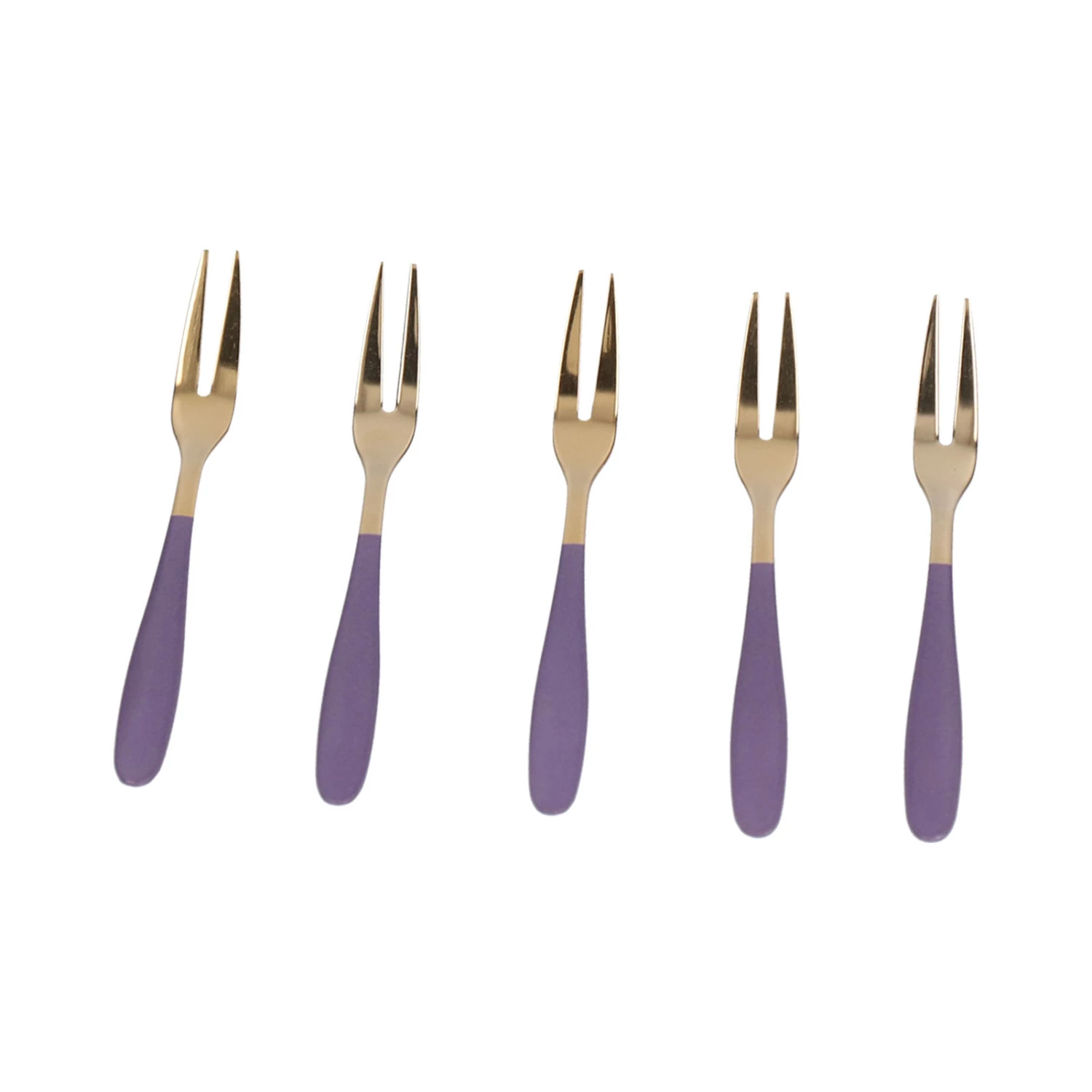 5PCS Fruit Fork Stainless Steel Dessert Fork Mini Food Cutlery Fork for Party RestaurantViolet Gold