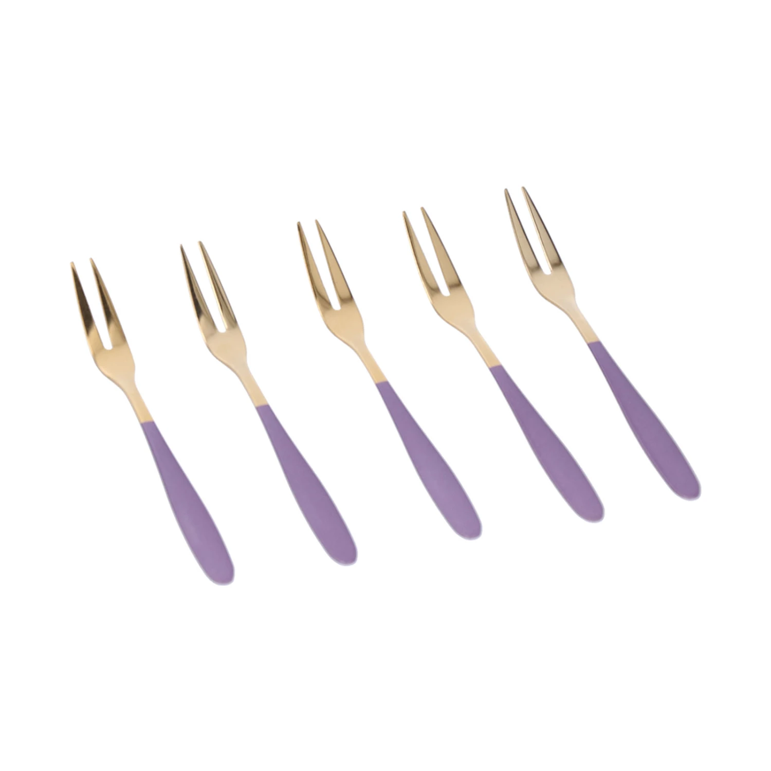 5PCS Fruit Fork Stainless Steel Dessert Fork Mini Food Cutlery Fork for Party RestaurantViolet Gold
