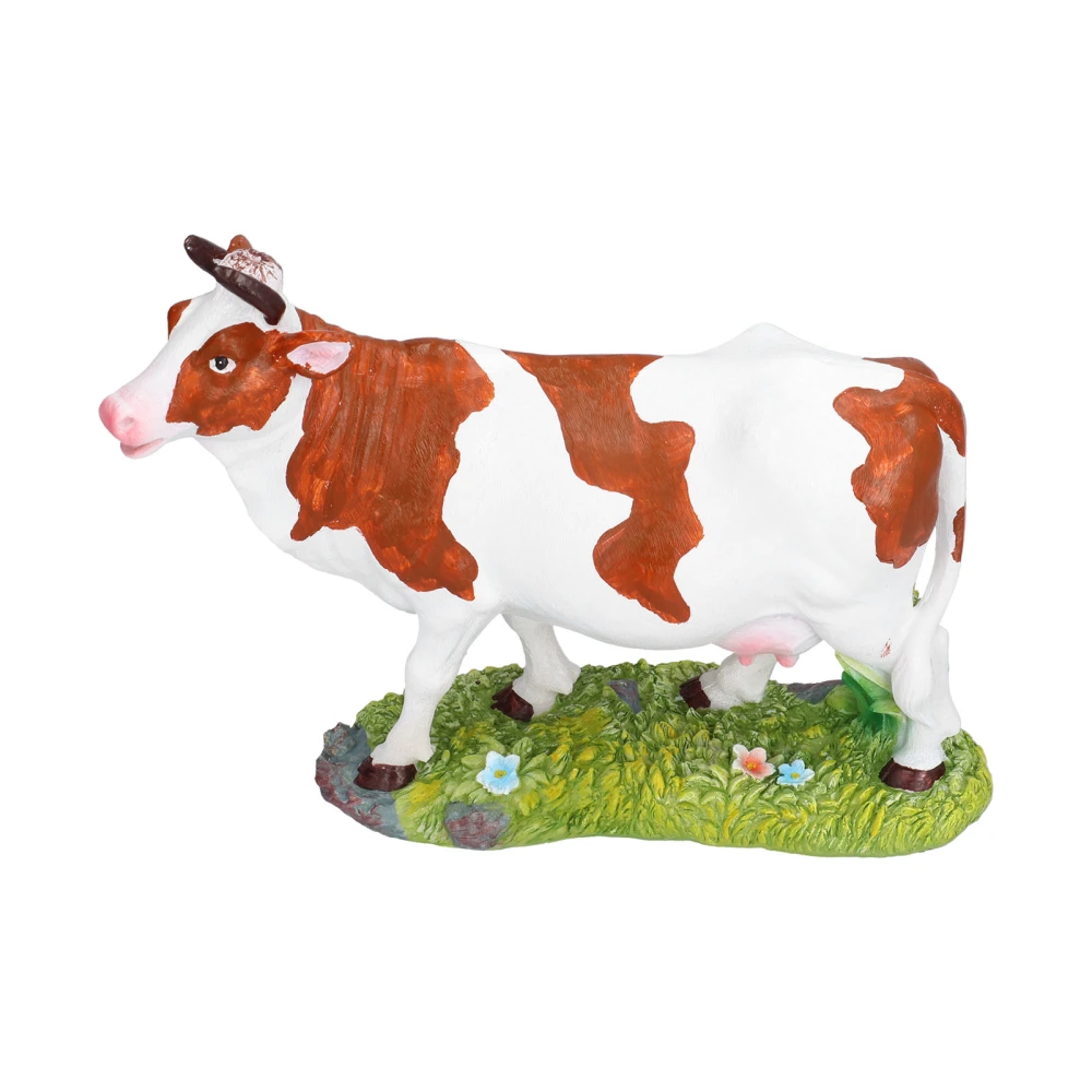 Cow Figurines Brown and White Cow Model Ornament Animal Sculpture Resin Crafts for HomeRaise Head Cow