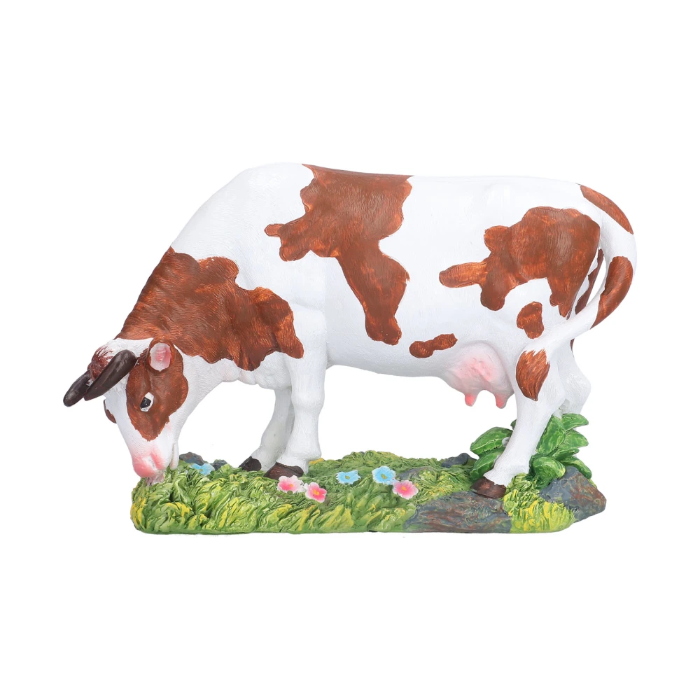 Cow Figurines Brown and White Cow Model Ornament Animal Sculpture Resin Crafts for HomeLower Head Cow