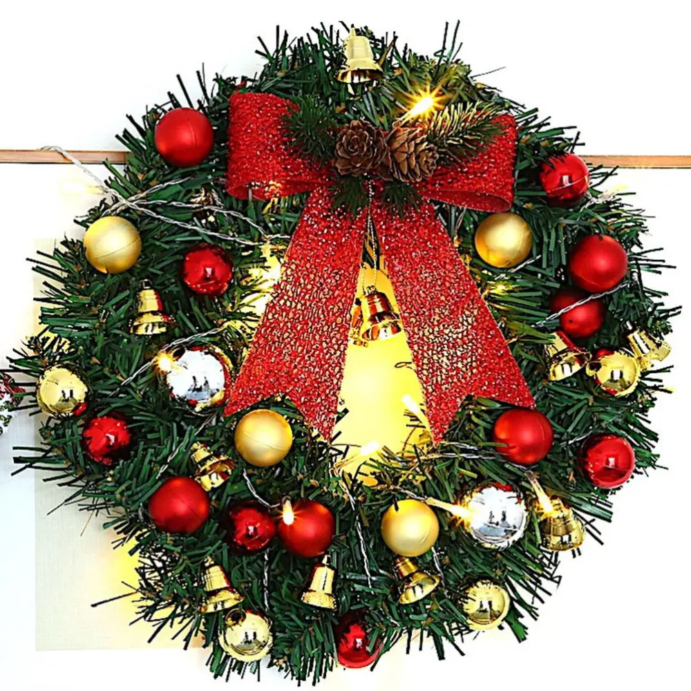 Xmas Wreath with 20 LED Lights and Bells Christmas Garland Light String Branch Lights for Living Room Fireplace and Windows