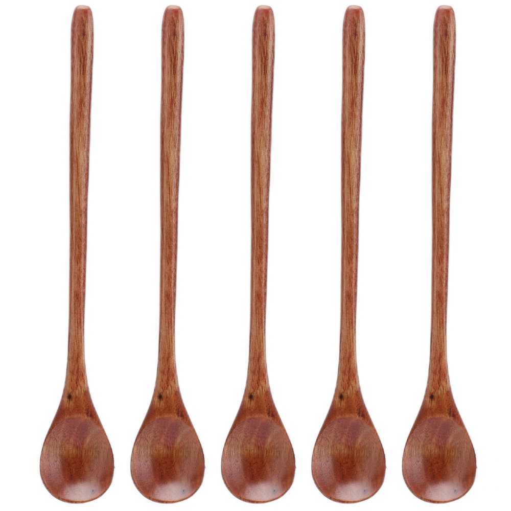 5Pcs Small Wood Spoon with Long Handle Multipurpose Anti Scalding Widen Spoon for Children