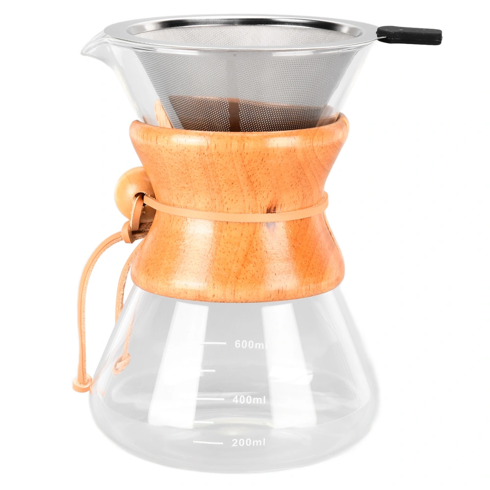 Coffee Pot Glass Coffee Kettle Pour Over Coffee Maker Simple Design and Heat Resistance with Stainless Steel Coffee Filter for Coffee Lover600ml