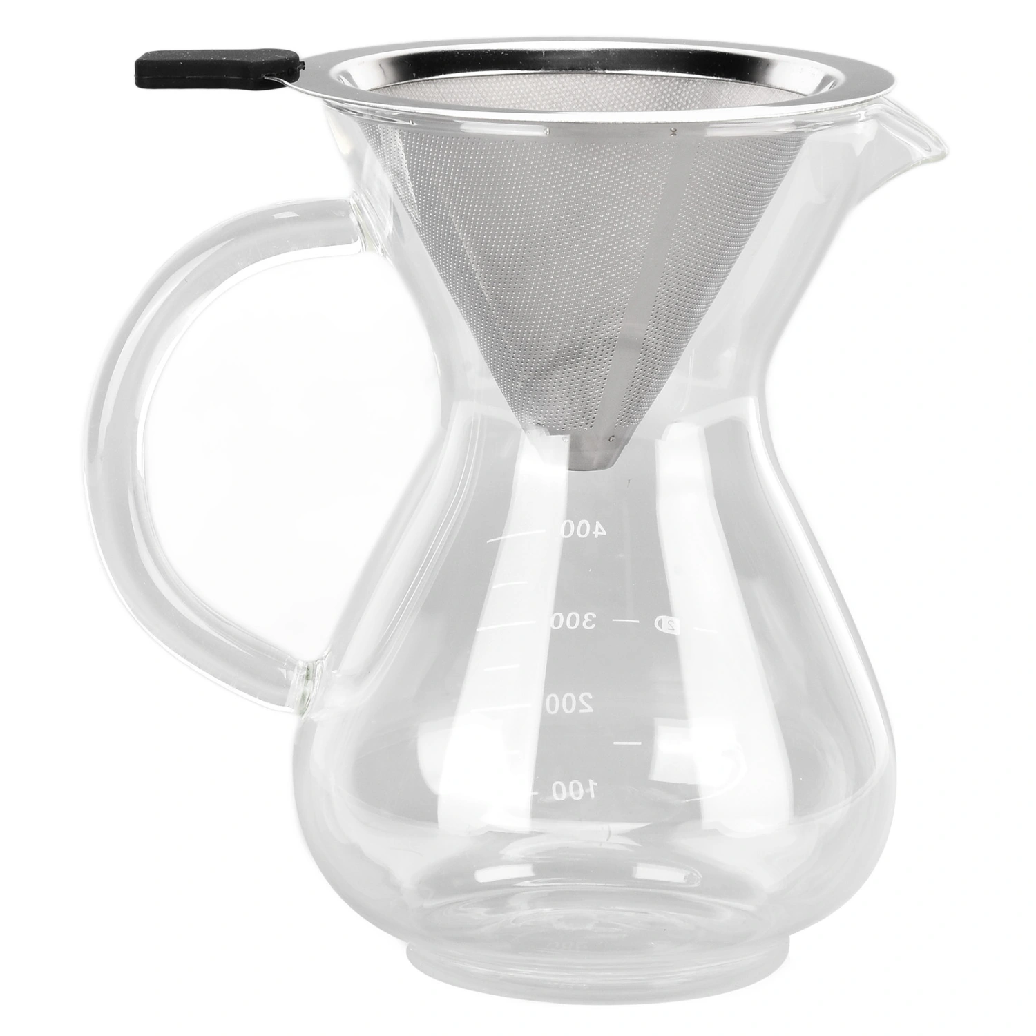 400ml Glass Coffee Pot Kettle Heat Resistant Pour Over Coffee Maker with Stainless Steel Filter for Home KitchenRound Base