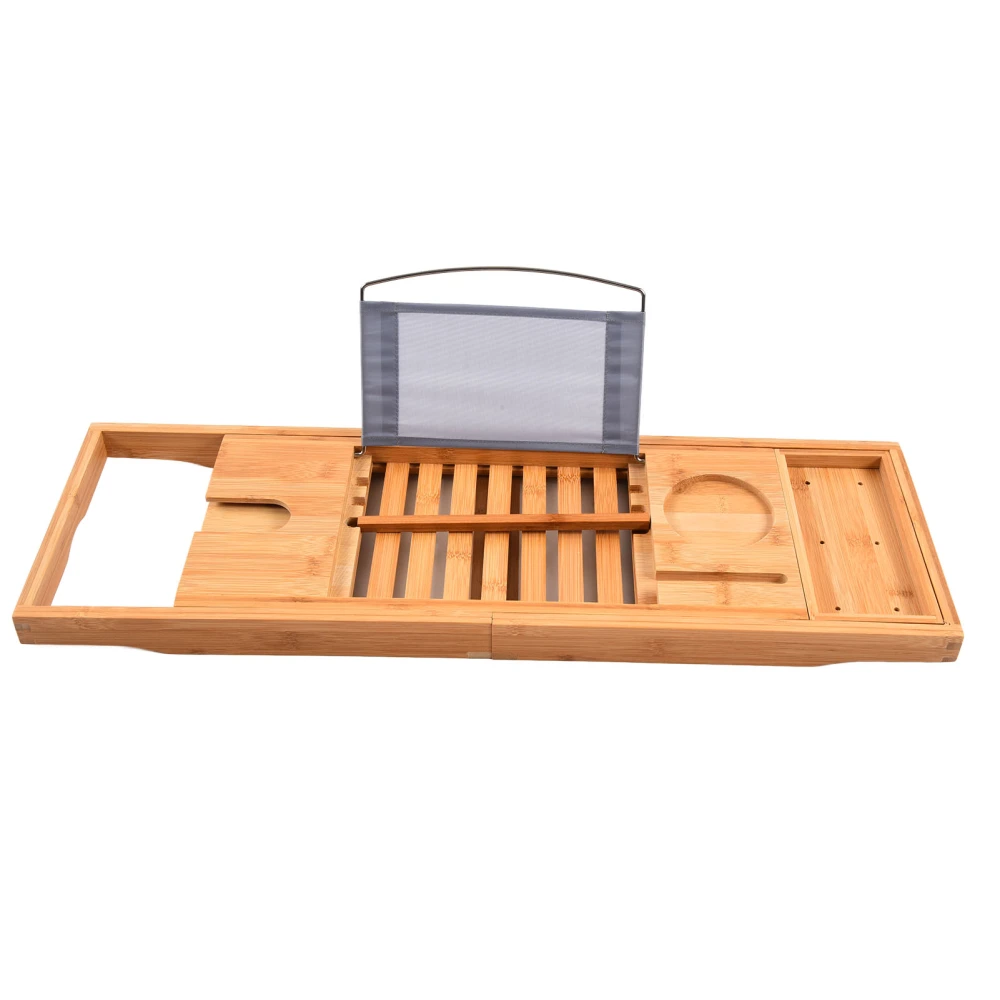 69.5x22.5cm Bathtub Tray Bamboo Simple Retractable Sturdy Bath Holder for Home Bathroom