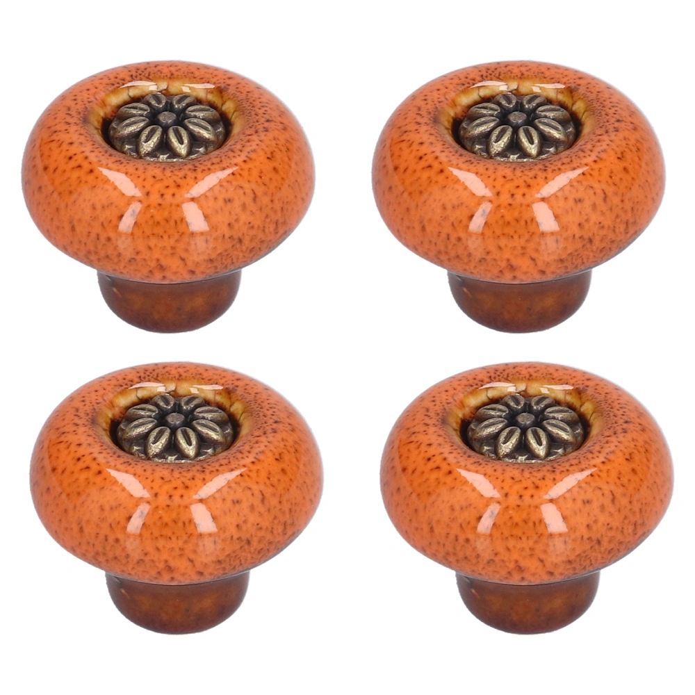 4 Set Cabinet Handle Retro Round Shaped Single Hole Door Knob for Home Bedroom Living RoomGreen Ancient Leopard Print Orange