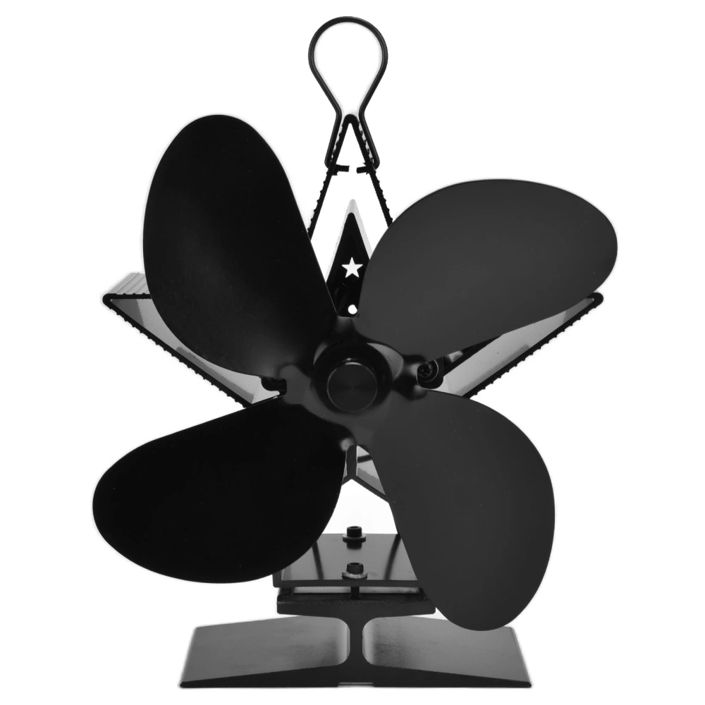 4 Blade Fireplace Fan with Thermoelectric Module Zinc Alloy Heat Powered Stove Fan Silent Operation Black