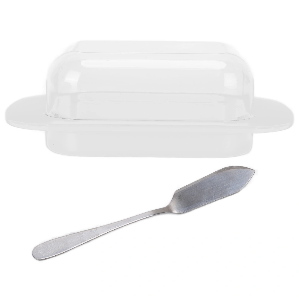 Wide Rectangular Butter Container with Lid Knife Portable Small Cheese Dish Holder Tray for Home KitchenWhite