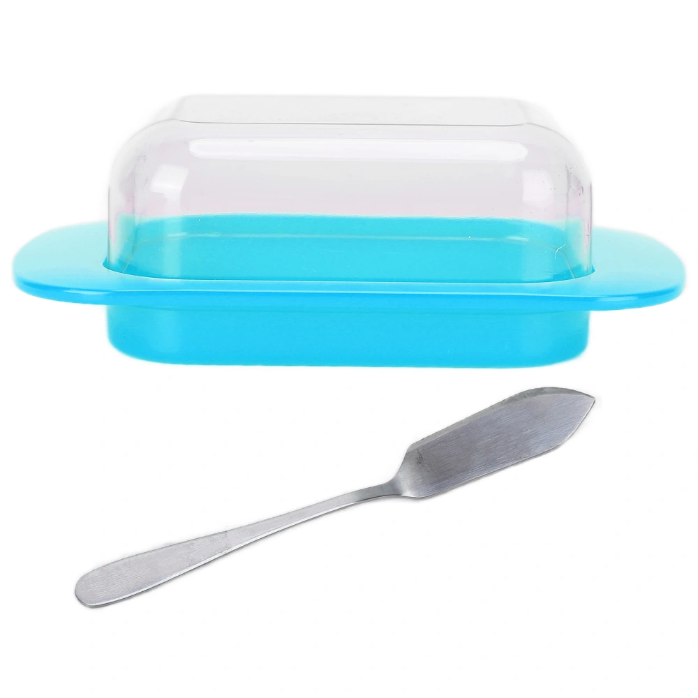 Wide Rectangular Butter Container with Lid Knife Portable Small Cheese Dish Holder Tray for Home KitchenBlue