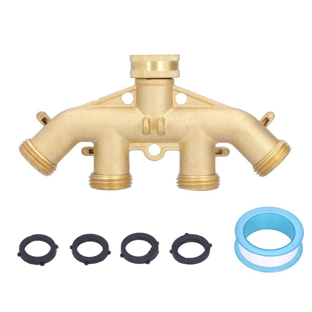 G3/4 4 Way Hose Splitter Brass Garden Hose Faucet Adapter Joint Connector Irrigation Accessory