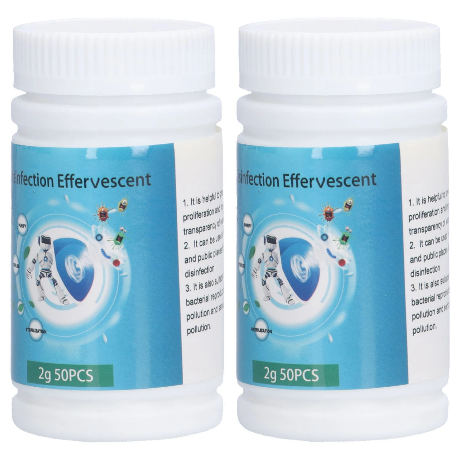 2 Bottles Effervescent Chlorinated Tablets Multifunctional Water Purifying Cleaning Tablets for Bath Pool Water Cleaning