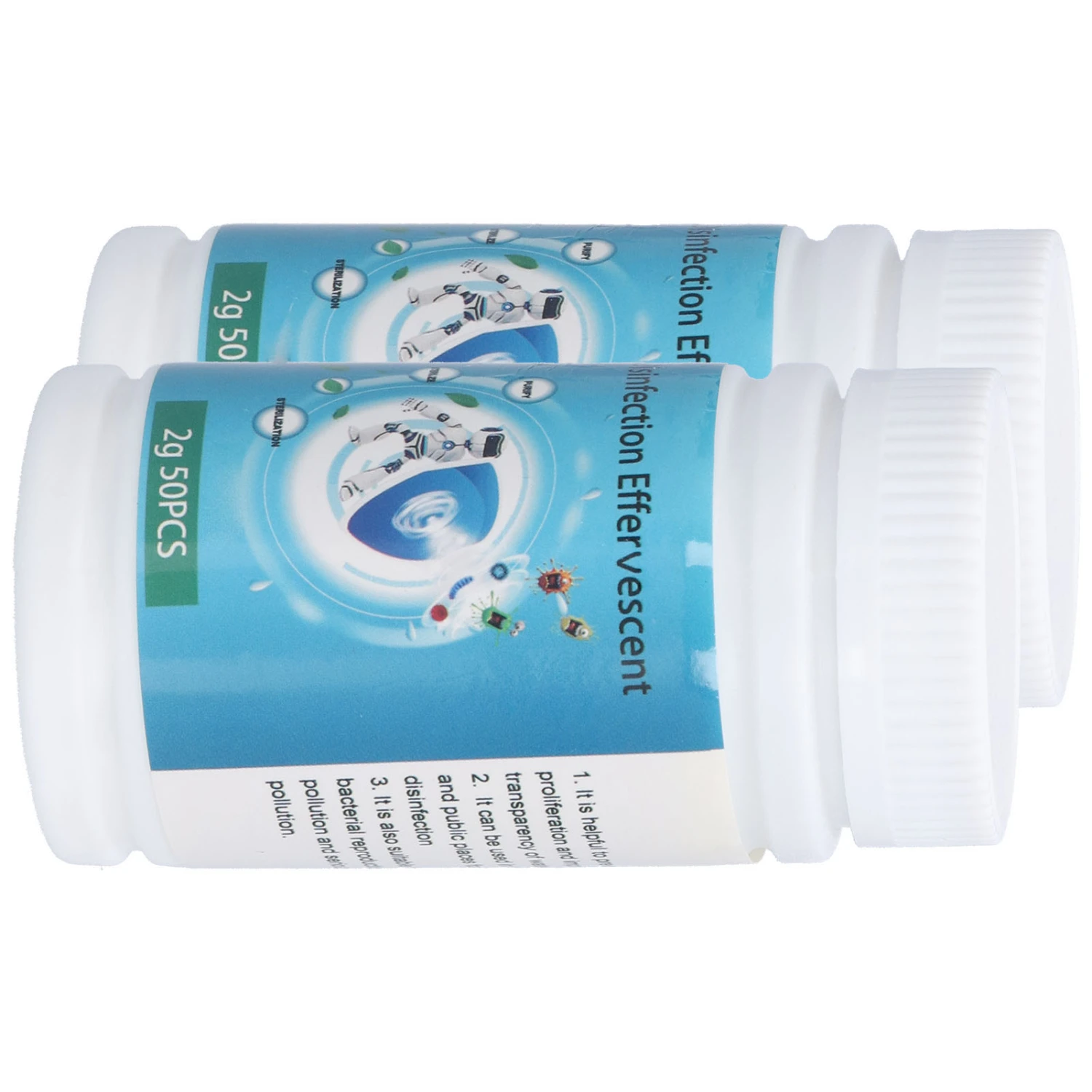 2 Bottles Effervescent Chlorinated Tablets Multifunctional Water Purifying Cleaning Tablets for Bath Pool Water Cleaning