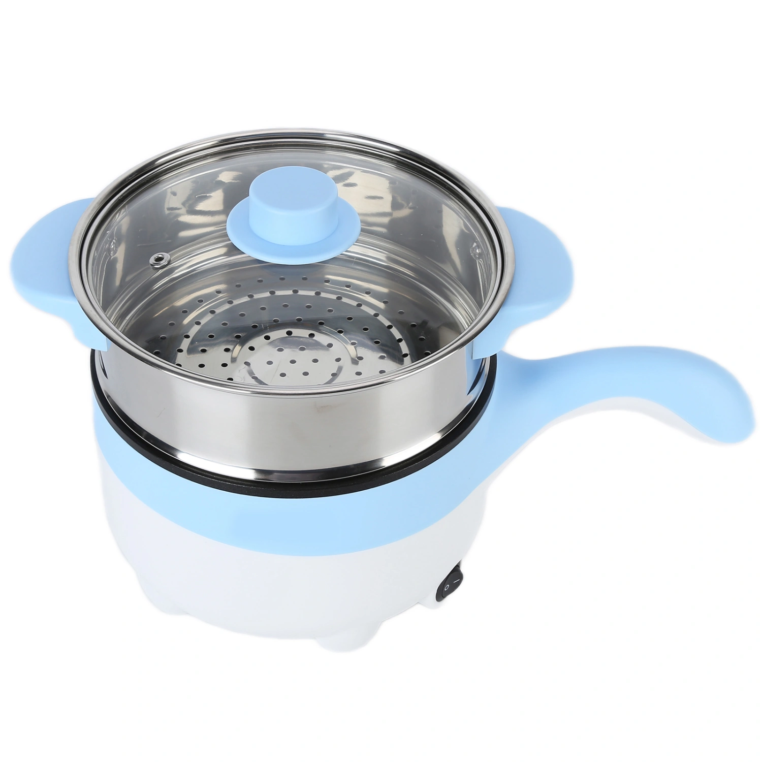 24V 2L Car Electric Cooking Pot Stainless Steel Non Stick Multifunction Cooker with Steamer(Sky Blue )