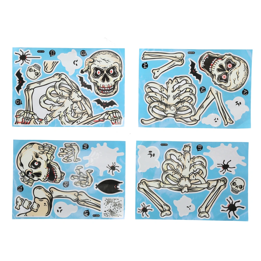 4Pcs Halloween Skull Pattern Wall Sticker Decorative Wall Decal for Living Room Bedroom