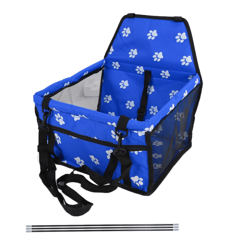 Bear Paw Pattern Pet Carrier Cage Washable Pet Car Travel Safety Seat with Support RodBlue