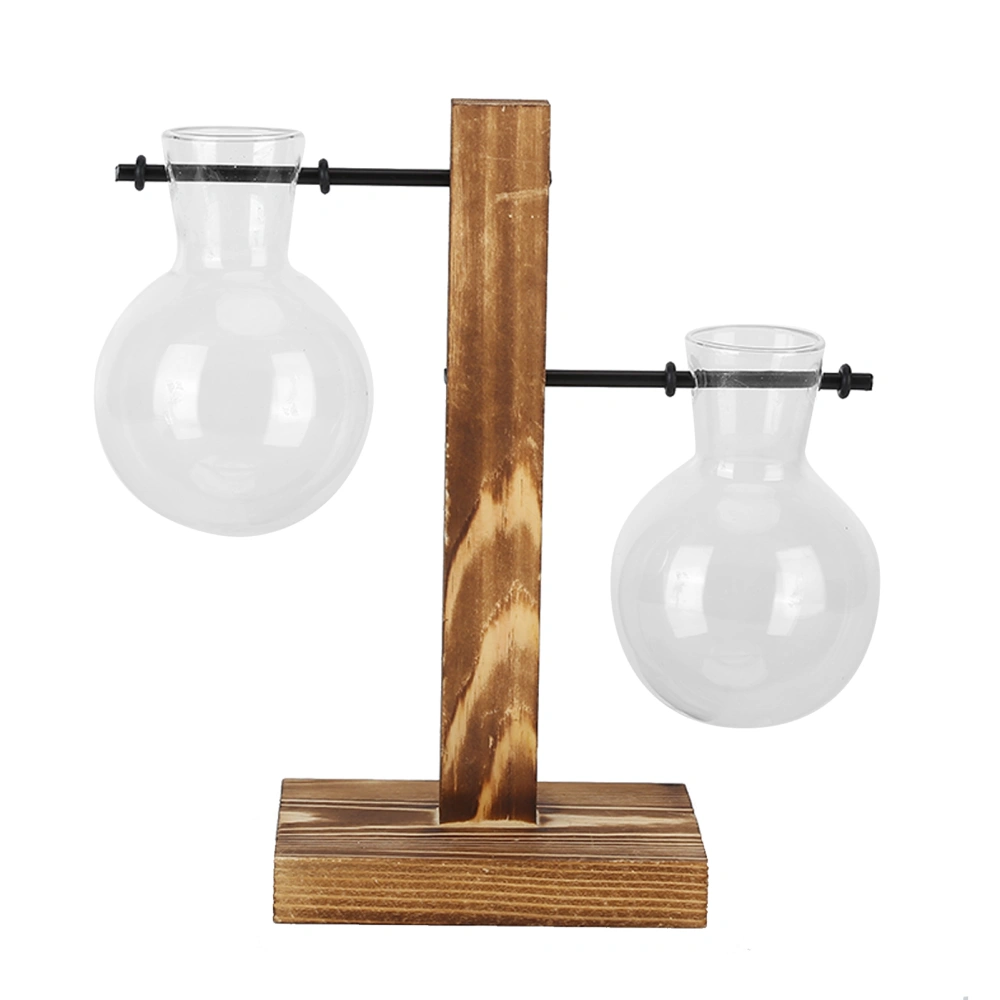 Innovative Planter Vase with Wooden Stand Transparent Glass Hydroponics Vase Desktop DecorationType B