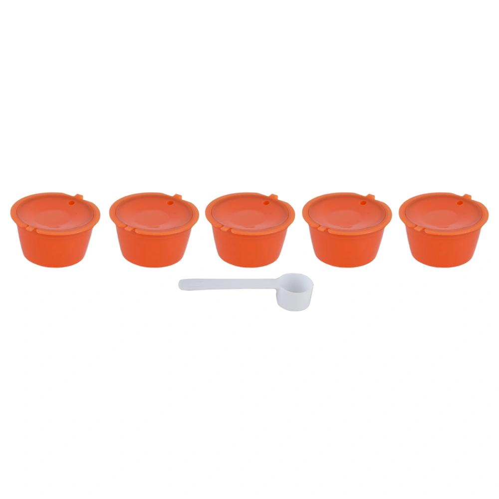 5Pcs 50ml Coffee Capsule Reusable Coffee Filter Cup with Spoon for DOLCE GUSTO Coffee MachineOrange