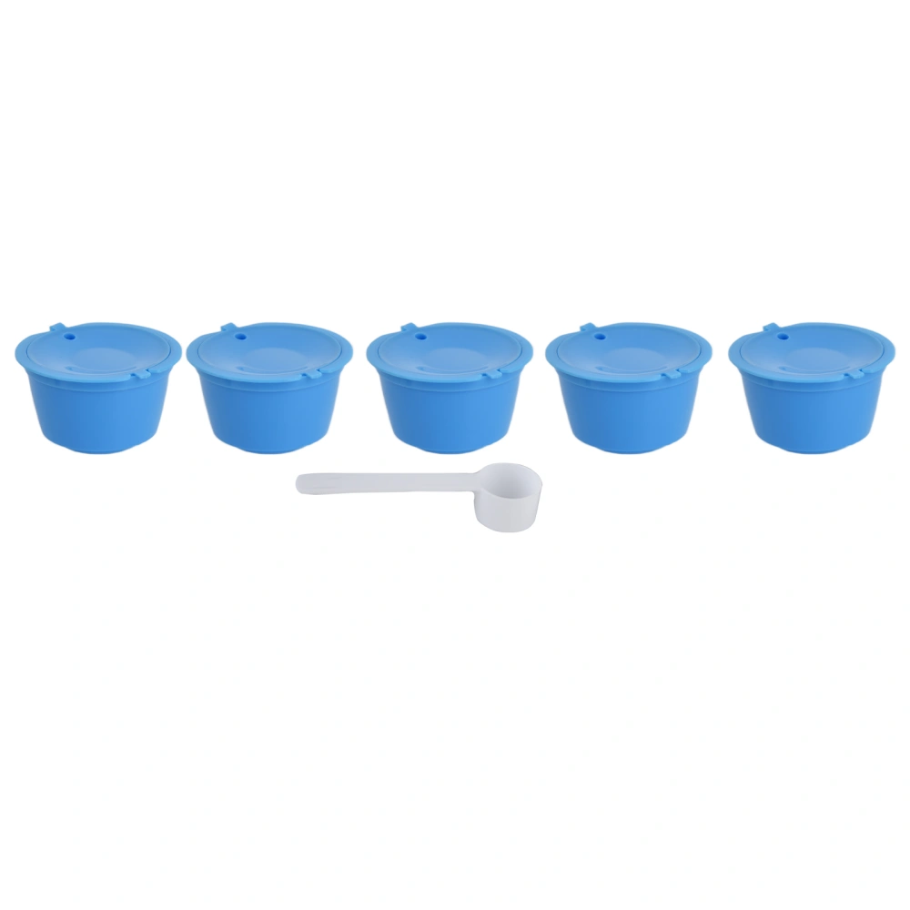 5Pcs 50ml Coffee Capsule Reusable Coffee Filter Cup with Spoon for DOLCE GUSTO Coffee MachineBlue