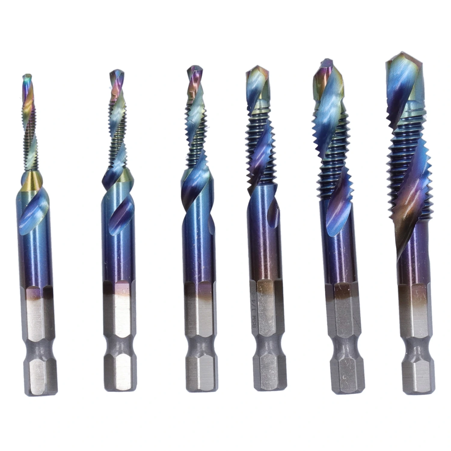 6Pcs/Set Blue Spiral Tap Drill Bit Kit High Speed Steel Drilling Tapping Bits British System