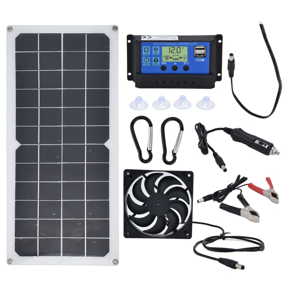 10W Solar Panel with 60A Controller Exhaust Fan Dual USB Female Ports for RV Boat Plane Satellites