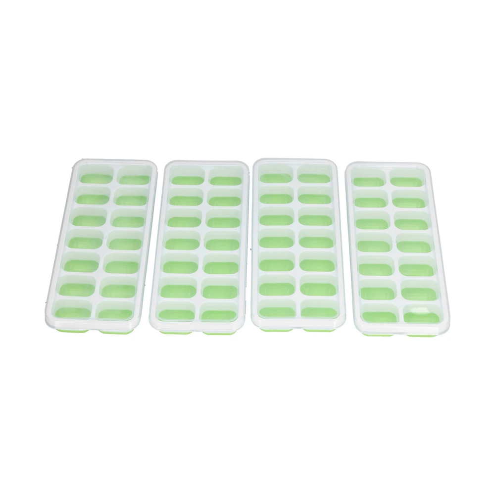 4Pcs Silicone Ice Cubes Mold Quadrate Ice Cubes Maker Tray with Grids Transparent CoverGreen