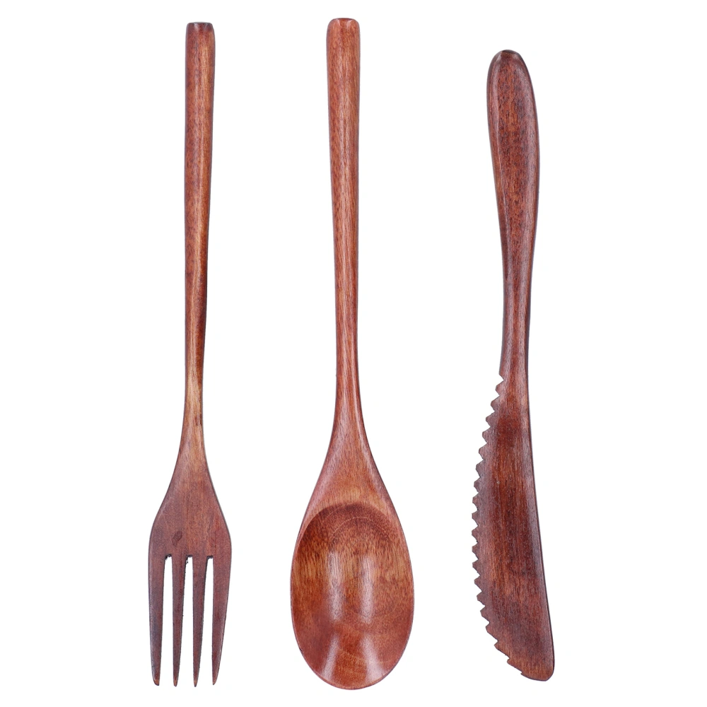 3Pcs/Set Knife Fork and Spoon Wooden Portable Cutlery Dessert Tableware for Home Hotel