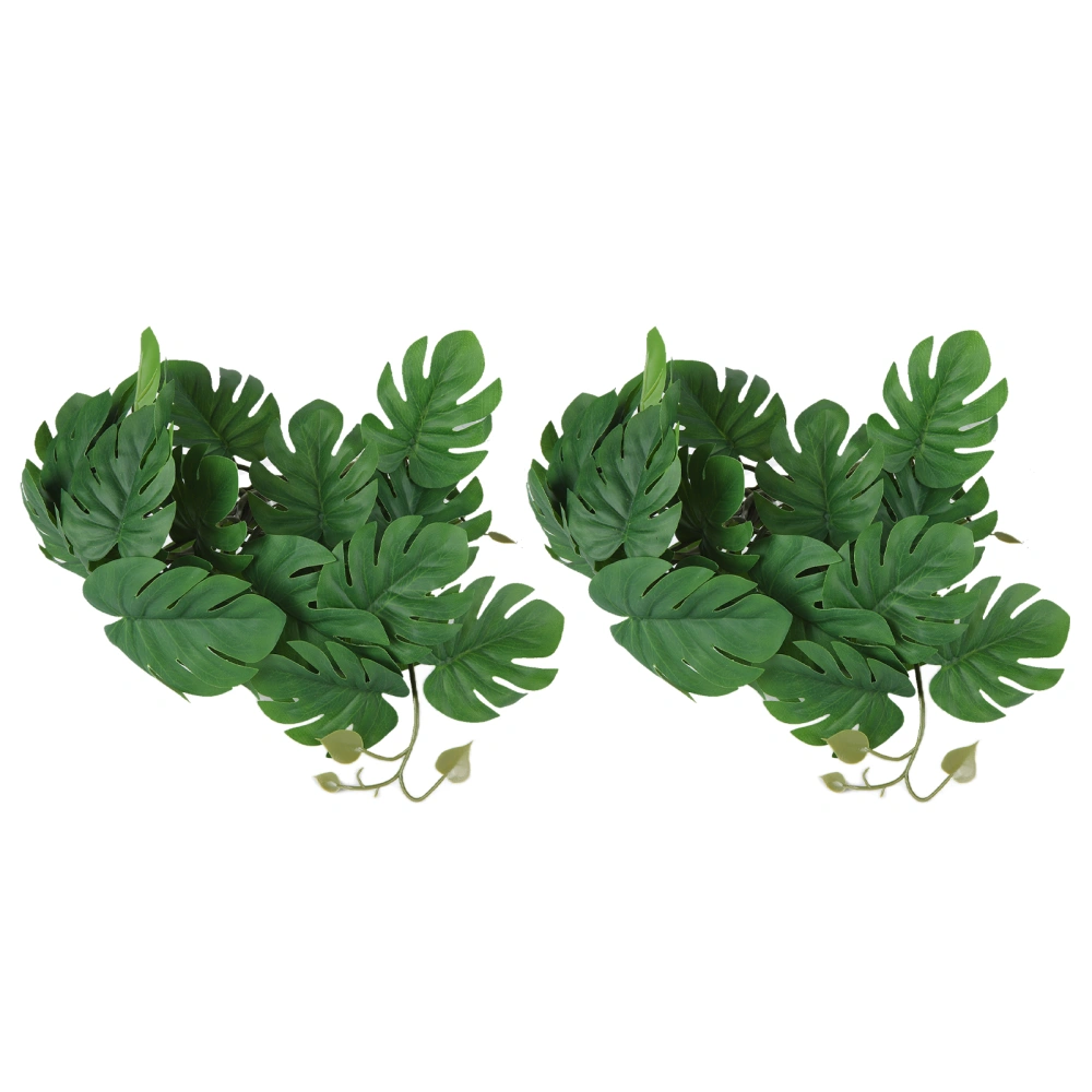 2PCS Artificial Water Plant Simulation Vine Lifelike Plastic Leaves Decoration with Suction Cup for Fish TankMonstera Leaves