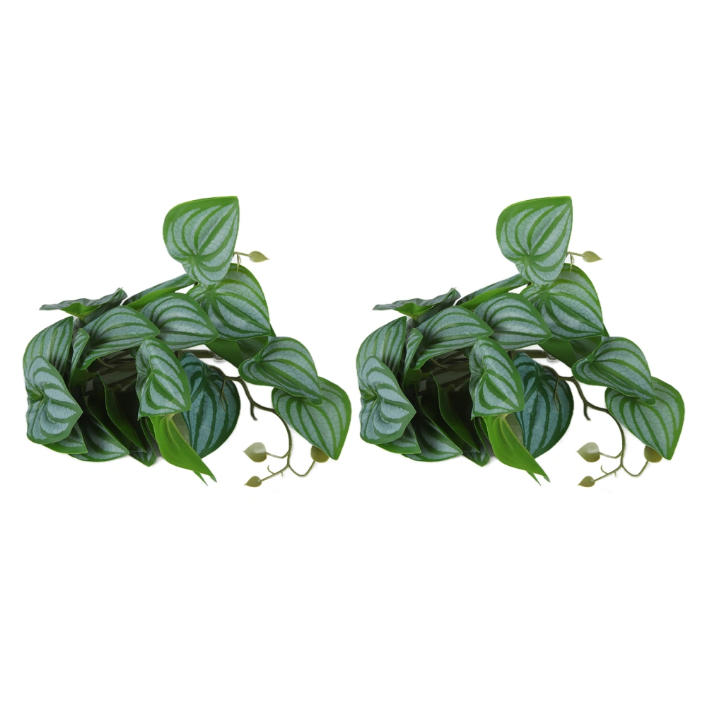 2PCS Artificial Water Plant Simulation Vine Lifelike Plastic Leaves Decoration with Suction Cup for Fish TankWatermelon Leaves