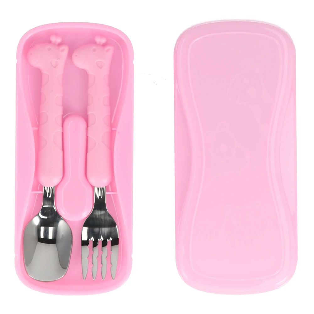 2PCS/Set Fork Spoon 304 Stainless Steel Kid Tableware Pink Portable Cute Animal Spork