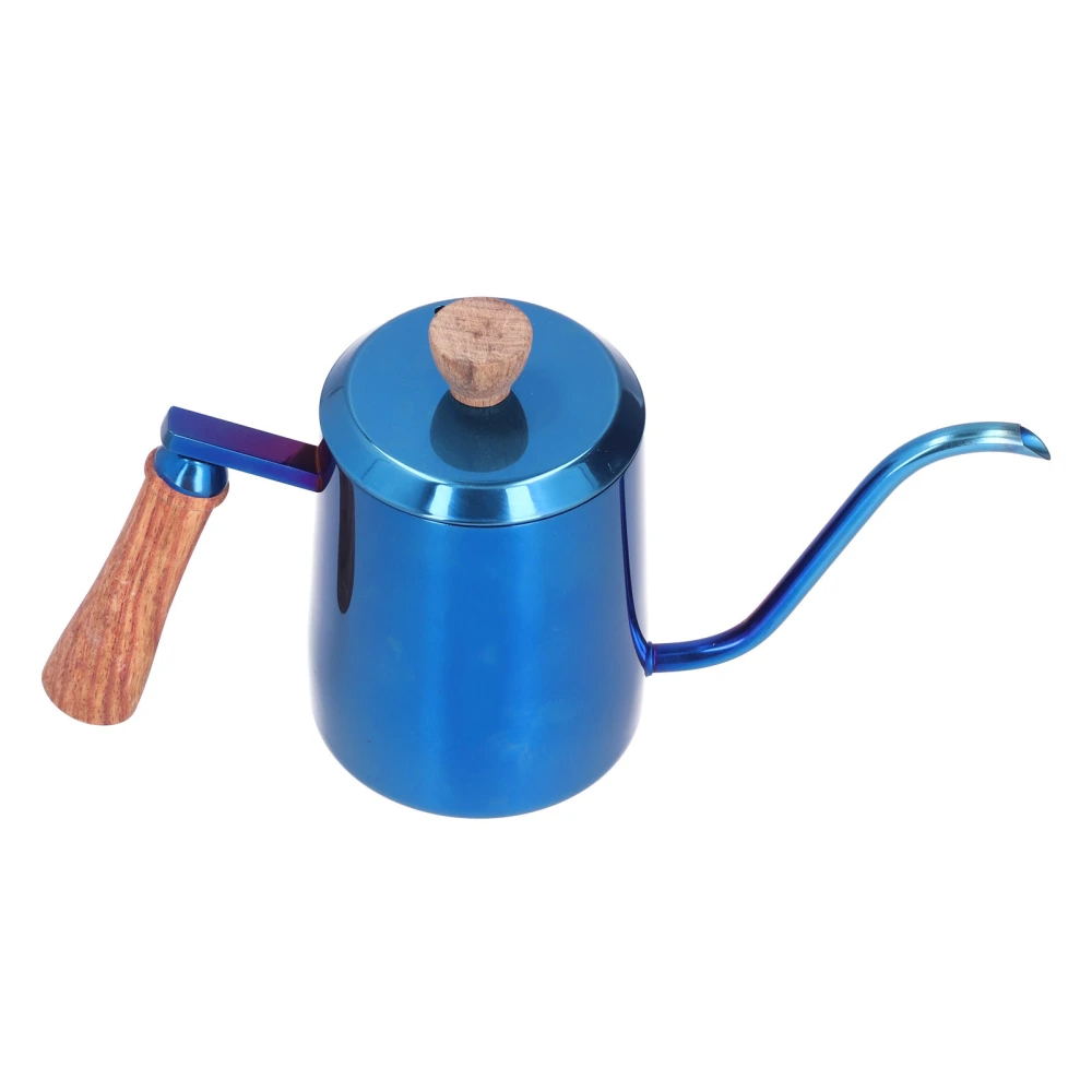 600ml Stainless Steel Manual Coffee Pot Long Narrow Spout Pour Over Kettle with Wooden HandleBlue